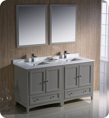 Fresca Oxford 60" Gray Traditional Double Sink Bathroom Vanity