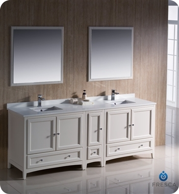 Fresca Oxford 84" Traditional Double Sink Bathroom Vanity with Side Cabinet in Antique White