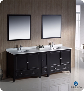 Fresca Oxford 84" Traditional Double Sink Bathroom Vanity with Side Cabinet in Espresso