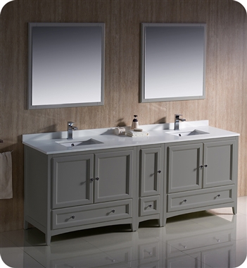 Fresca Oxford 84" Gray Traditional Double Sink Bathroom Vanity with Side Cabinet