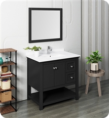 Fresca Manchester 36" Black Traditional Bathroom Vanity w/ Mirror