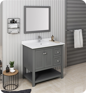 Fresca Manchester Regal 36" Gray Wood Veneer Traditional Bathroom Vanity w/ Mirror