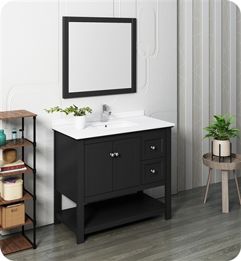 Fresca Manchester 40" Black Traditional Bathroom Vanity w/ Mirror