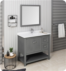 Fresca Manchester Regal 40" Gray Wood Veneer Traditional Bathroom Vanity w/ Mirror