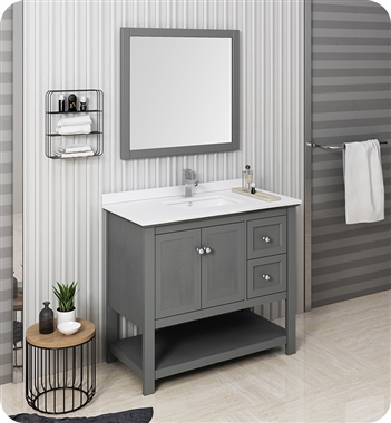 Fresca Manchester Regal 40" Gray Wood Veneer Traditional Bathroom Vanity w/ Mirror