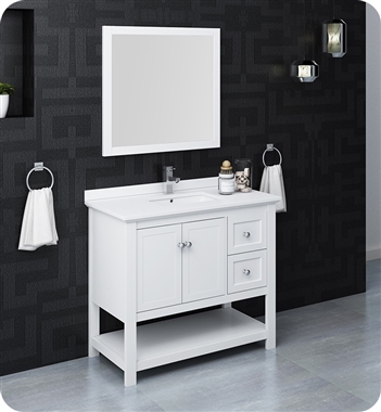 Fresca Manchester 40" White Traditional Bathroom Vanity w/ Mirror