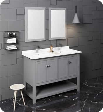 Fresca Manchester 48" Gray Traditional Double Sink Bathroom Vanity w/ Mirrors