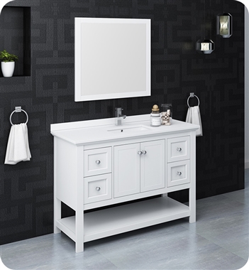 Fresca Manchester 48" White Traditional Bathroom Vanity w/ Mirror