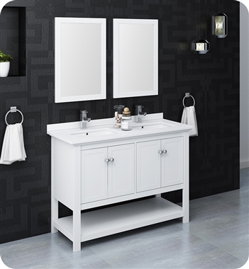 Fresca Manchester 48" White Traditional Double Sink Bathroom Vanity w/ Mirrors