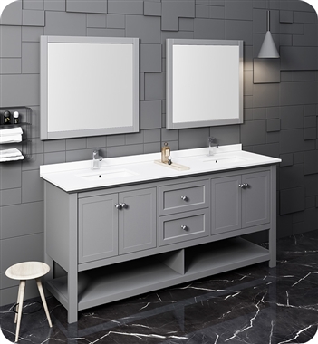 Fresca Manchester 72" Gray Traditional Double Sink Bathroom Vanity w/ Mirrors