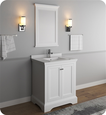 Fresca Windsor 30" Matte White Traditional Bathroom Vanity with Mirror