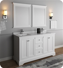 Fresca Windsor 60" Matte White Traditional Bathroom Vanity with Mirror