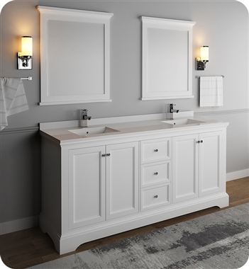 Fresca Windsor 72" Matte White Traditional Bathroom Vanity with Mirror