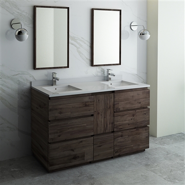 Fresca Formosa 60" Floor Standing Double Sink Modern Bathroom Vanity with Mirror