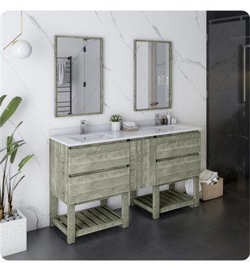 Fresca Formosa 60" Floor Standing Double Sink Modern Bathroom Vanity with Open Bottom & Mirrors in Sage Gray