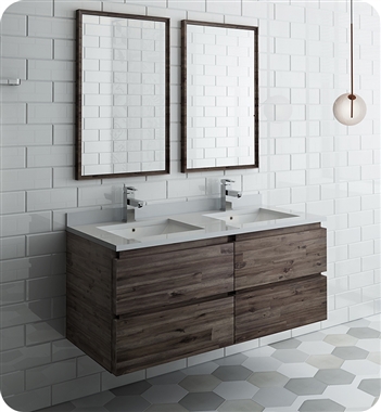 Fresca Formosa 48" Wall Hung Double Sink Modern Bathroom Vanity with Mirrors