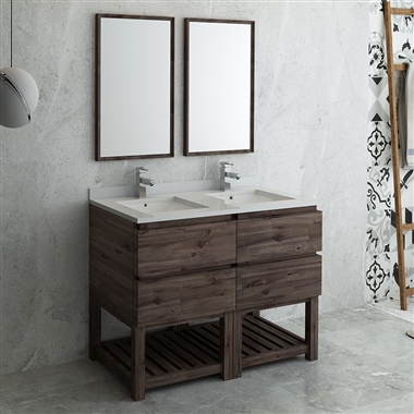 Fresca Formosa 48" Floor Standing Double Sink Modern Bathroom Vanity with Open Bottom & Mirrors