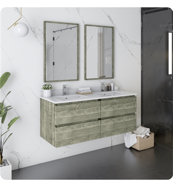 Fresca Formosa 48" Wall Hung Double Sink Modern Bathroom Vanity with Mirrors in Sage Gray