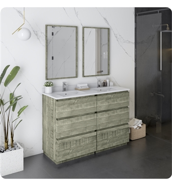 Fresca Formosa 48" Floor Standing Double Sink Modern Bathroom Vanity with Mirrors in Sage Gray