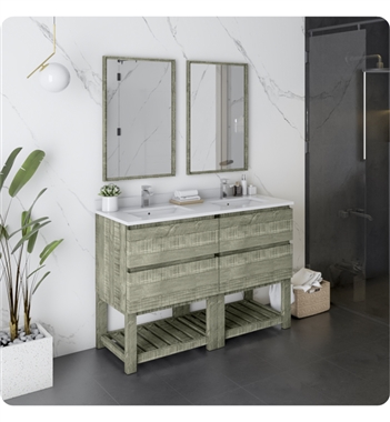 Fresca Formosa 48" Floor Standing Double Sink Modern Bathroom Vanity with Open Bottom & Mirrors in Sage Gray