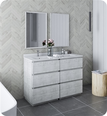 Fresca Formosa 48" Floor Standing Double Sink Modern Bathroom Vanity with Mirrors in Rustic White