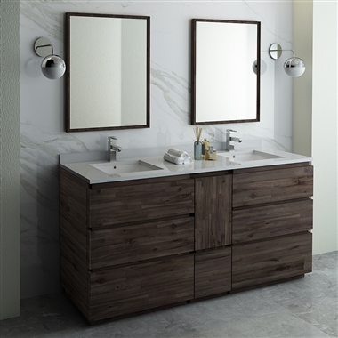 Fresca Formosa 72" Floor Standing Double Sink Modern Bathroom Vanity with Mirrors