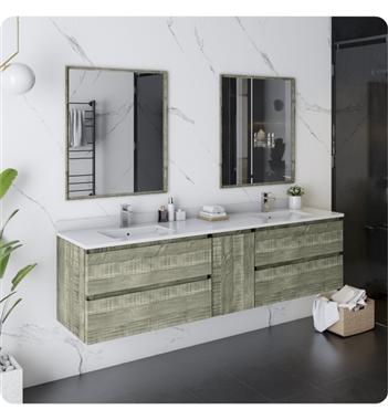 Fresca Formosa 72" Wall Hung Double Sink Modern Bathroom Vanity with Mirrors in Sage Gray