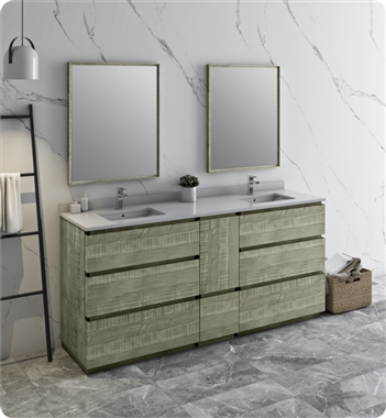 Fresca Formosa 72" Floor Standing Double Sink Modern Bathroom Vanity with Mirrors in Sage Gray