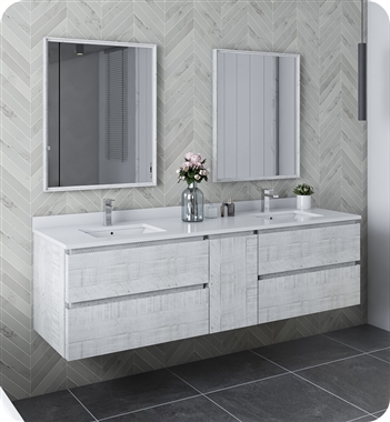 Fresca Formosa 72" Wall Hung Double Sink Modern Bathroom Vanity with Mirrors in Rustic White