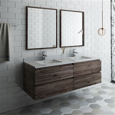 Fresca Formosa 60" Wall Hung Double Sink Modern Bathroom Vanity with Mirrors