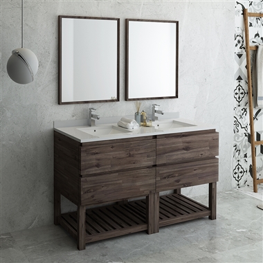 Fresca Formosa 60" Floor Standing Double Sink Modern Bathroom Vanity with Open Bottom & Mirrors