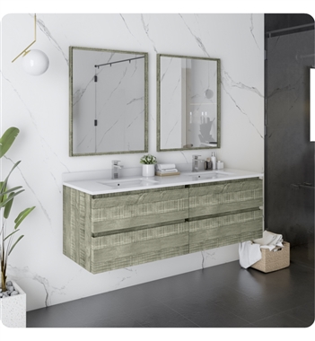 Fresca Formosa 60" Wall Hung Double Sink Modern Bathroom Vanity with Mirrors in Sage Gray