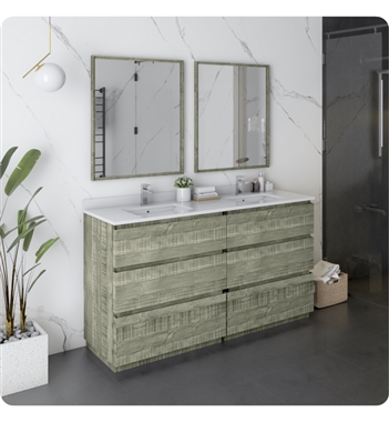 Fresca Formosa 60" Floor Standing Double Sink Modern Bathroom Vanity with Mirrors in Sage Gray