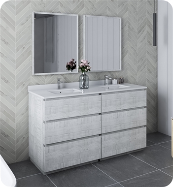 Fresca Formosa 60" Floor Standing Double Sink Modern Bathroom Vanity with Mirrors in Rustic White