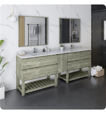 Fresca Formosa 84" Floor Standing Double Sink Modern Bathroom Vanity with Open Bottom & Mirrors in Sage Gray