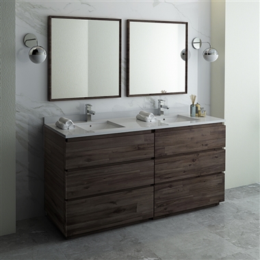 Fresca Formosa 72" Floor Standing Double Sink Modern Bathroom Vanity with Mirrors