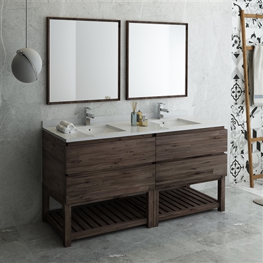 Fresca Formosa 72" Floor Standing Double Sink Modern Bathroom Vanity with Open Bottom & Mirrors