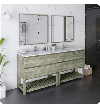 Fresca Formosa 72" Floor Standing Double Sink Modern Bathroom Vanity with Open Bottom & Mirrors in Sage Gray