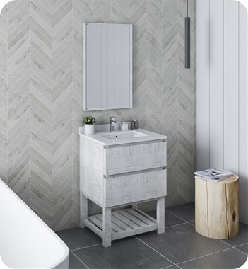 Fresca Formosa 24" Floor Standing Modern Bathroom Vanity with Open Bottom & Mirror in Rustic White