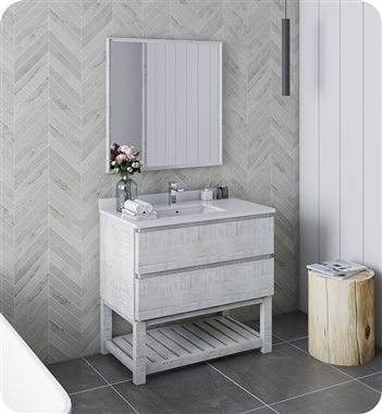 Fresca Formosa 36" Floor Standing Modern Bathroom Vanity with Open Bottom & Mirror in Rustic White