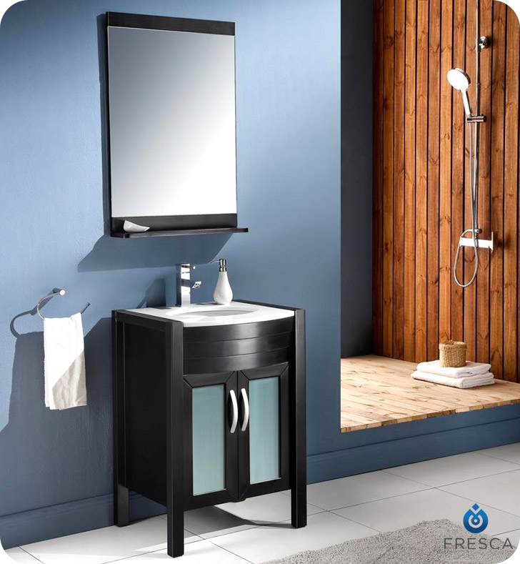 Fresca Pulito Small Black Modern Bathroom Vanity with Tall Mirror