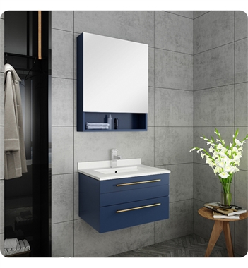 Fresca Lucera 24" Blue Wall Hung Undermount Sink Modern Bathroom Vanity w/ Medicine Cabinet