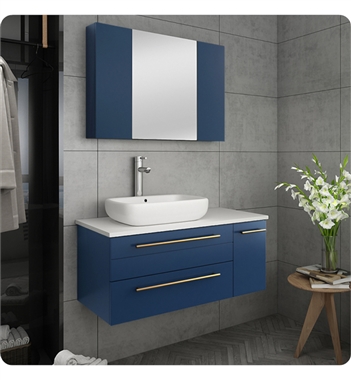 Fresca Lucera 36" Blue Wall Hung Vessel Sink Modern Bathroom Vanity w/ Medicine Cabinet - Left Version