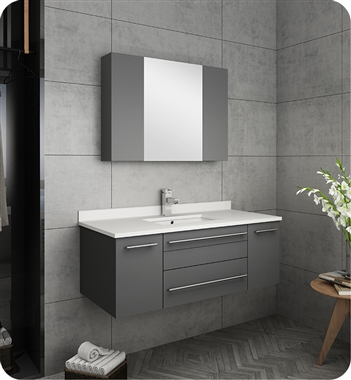 Fresca Lucera 42" Gray Wall Hung Undermount Sink Modern Bathroom Vanity w/ Medicine Cabinet