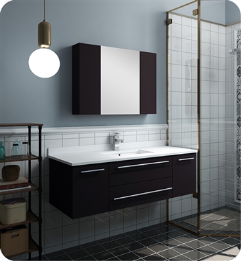 Fresca Lucera 48" Espresso Wall Hung Undermount Sink Modern Bathroom Vanity w/ Medicine Cabinet