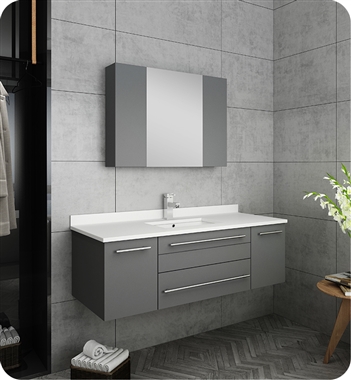 Fresca Lucera 48" Gray Wall Hung Undermount Sink Modern Bathroom Vanity w/ Medicine Cabinet