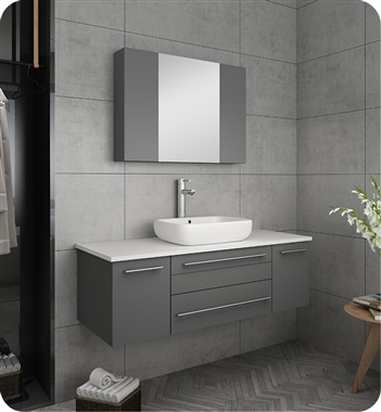 Fresca Lucera 48" Gray Wall Hung Vessel Sink Modern Bathroom Vanity w/ Medicine Cabinet