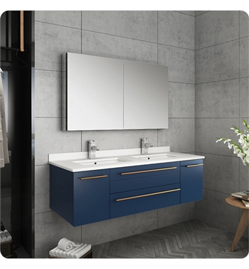 Fresca Lucera 48" Blue Wall Hung Double Undermount Sink Modern Bathroom Vanity w/ Medicine Cabinet