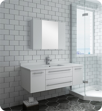 Fresca Lucera 48" White Wall Hung Undermount Sink Modern Bathroom Vanity w/ Medicine Cabinet