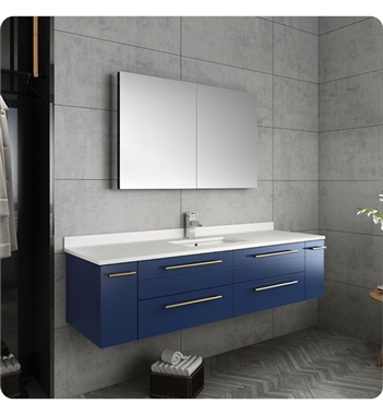 Fresca Lucera 60" Blue Wall Hung Single Undermount Sink Modern Bathroom Vanity w/ Medicine Cabinet